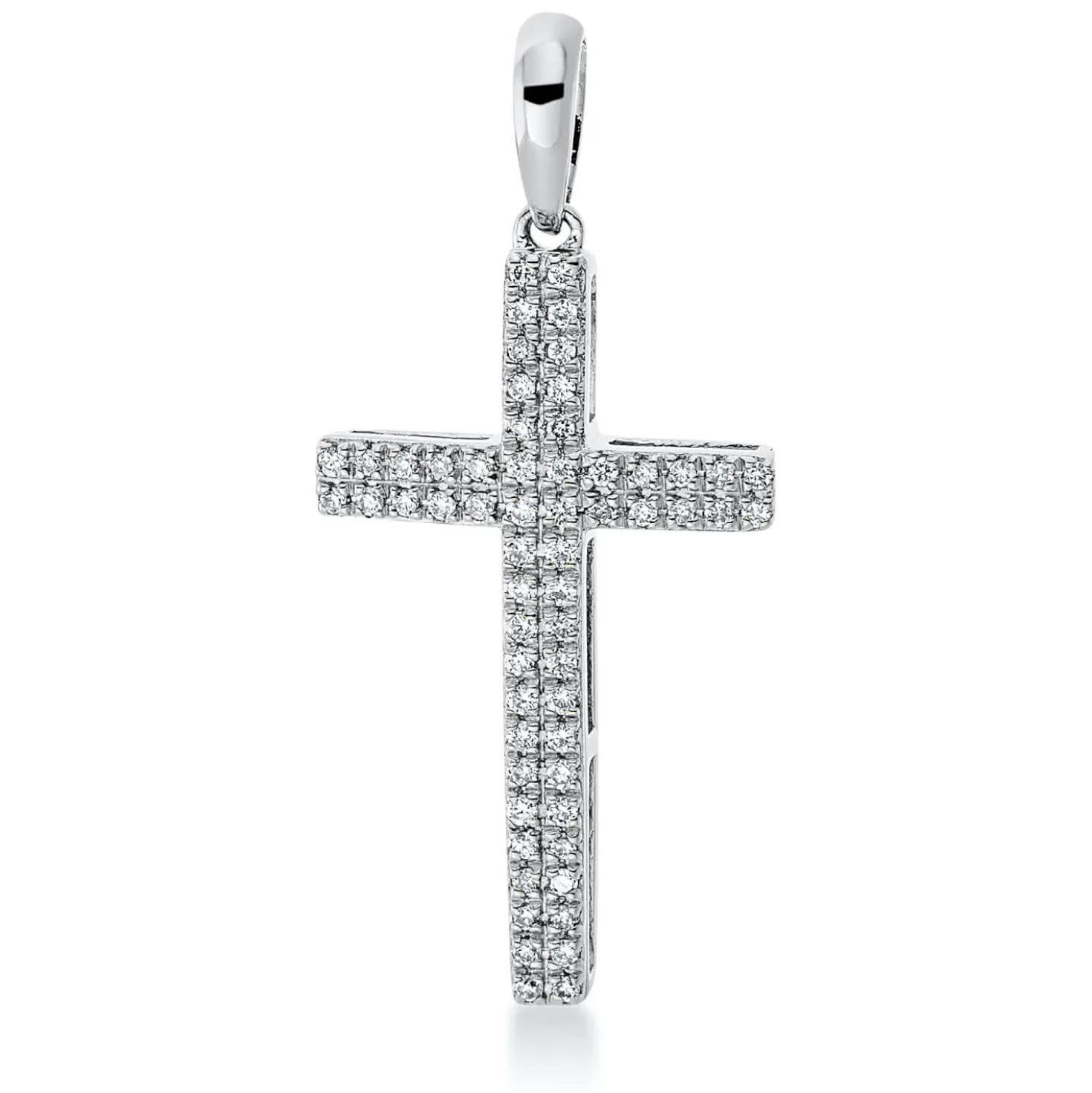 Anhänger Kreuz aus 750 Weißgold 60 Brillanten 0,14ct TW-PI 27,6x12,5mm mit Öse
