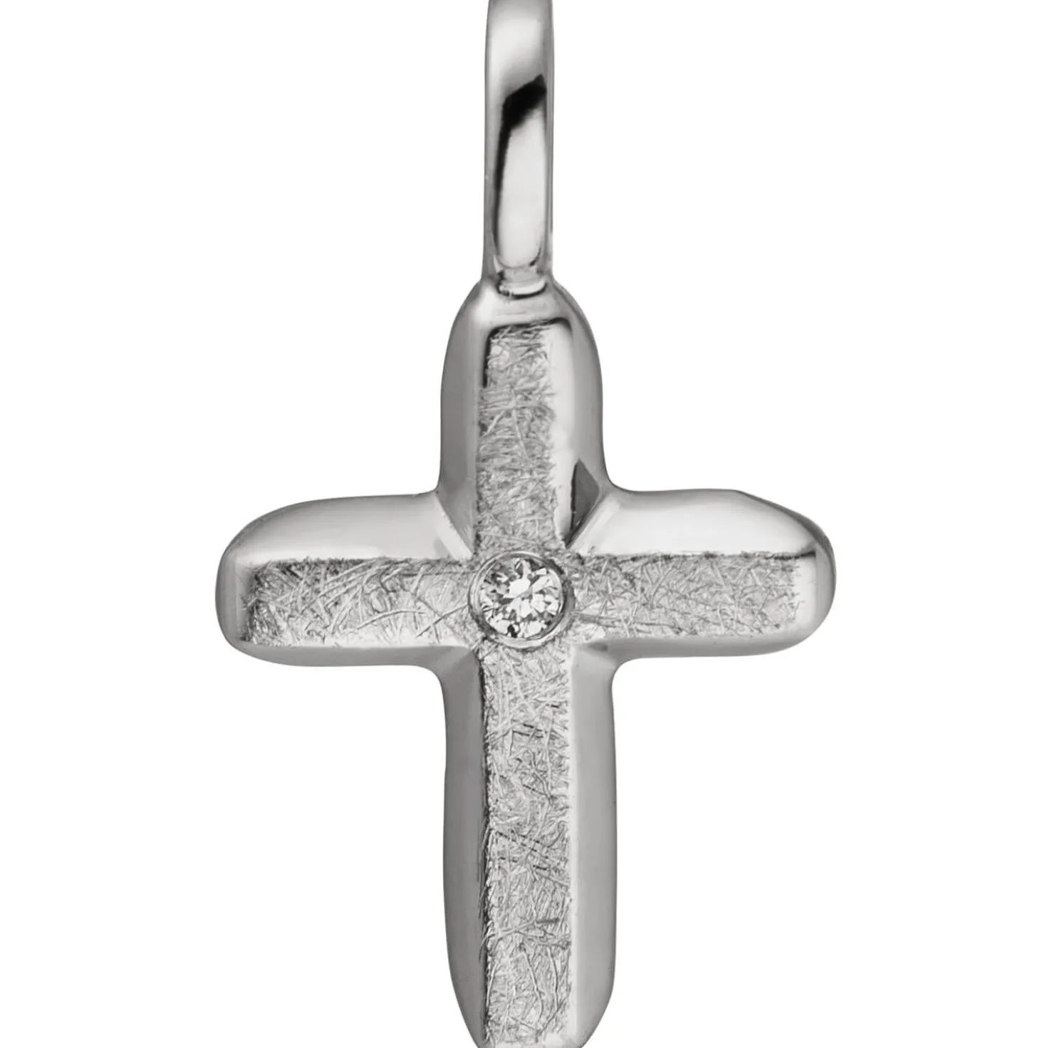 Anhänger Kreuz Diamant 0.01Ct 585 Gold Weißgold schlicht 15,4x8,7mm