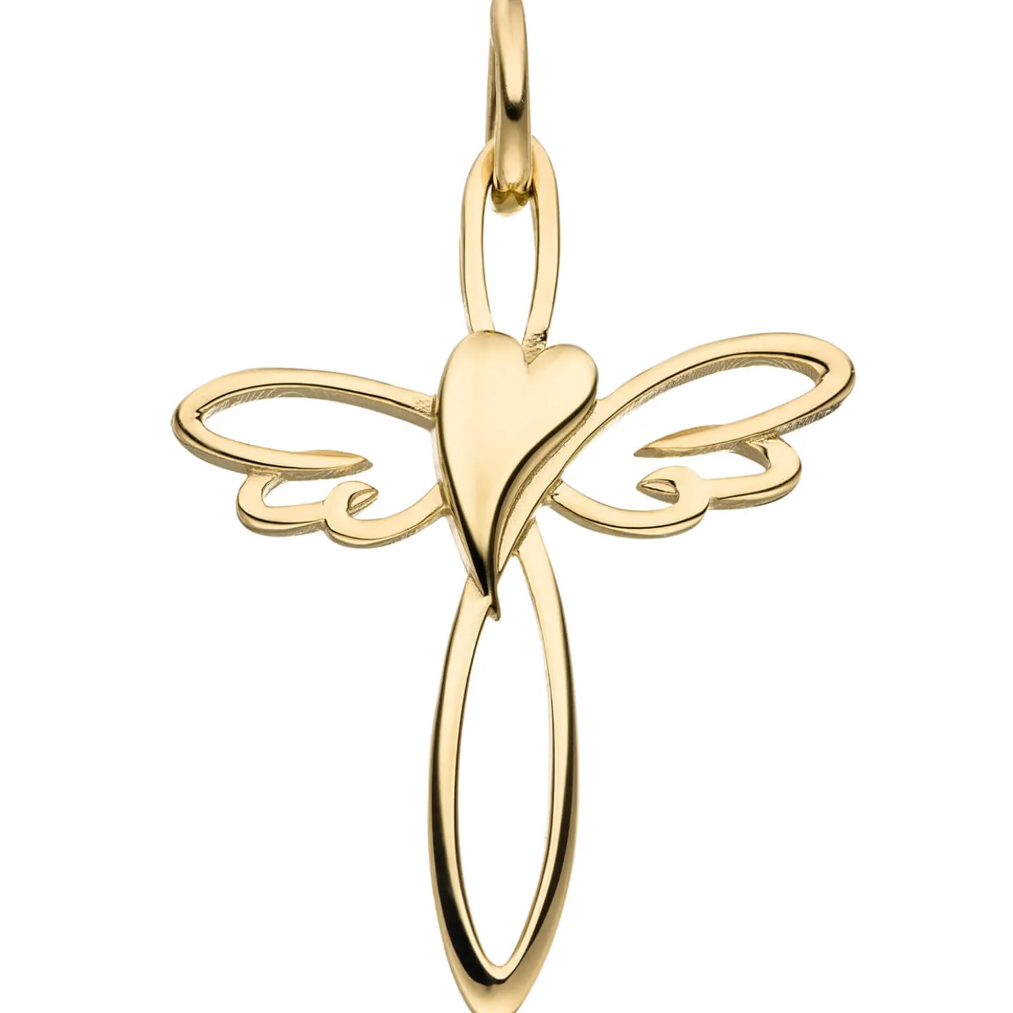 Anhänger Kreuz Engel Silhouette mit Herz 25,6x19,7mm 375 Gold Gelbgold