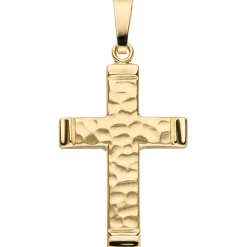 Anhänger Kreuz gehämmert 30,8x18,6mm aus 375 Gold Gelbgold teilmattiert