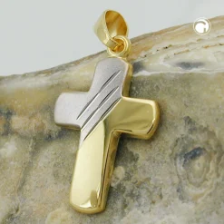 Anhänger Kreuz 375 Gold Gelbgold 16x12mm teil-rhodiniert diamantiert