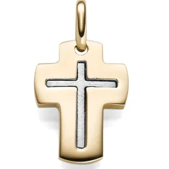 Anhänger Kreuz im Kreuz breite Flügel 21x12mm 585 Gold Gelbgold Weißgold bicolor