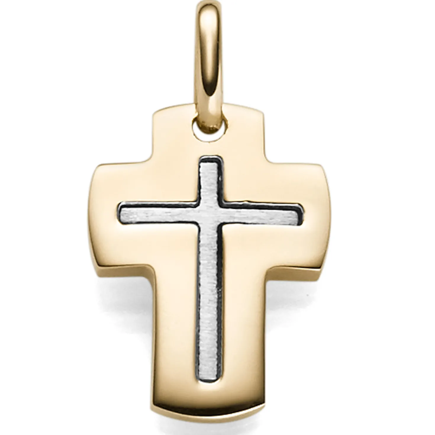 Anhänger Kreuz im Kreuz breite Flügel 21x12mm 585 Gold Gelbgold Weißgold bicolor