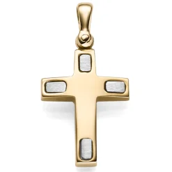 Anhänger Kreuz Kreuzchen 26,5x13,5mm aus 585 Gold Gelbgold & Weißgold matt/glänzend