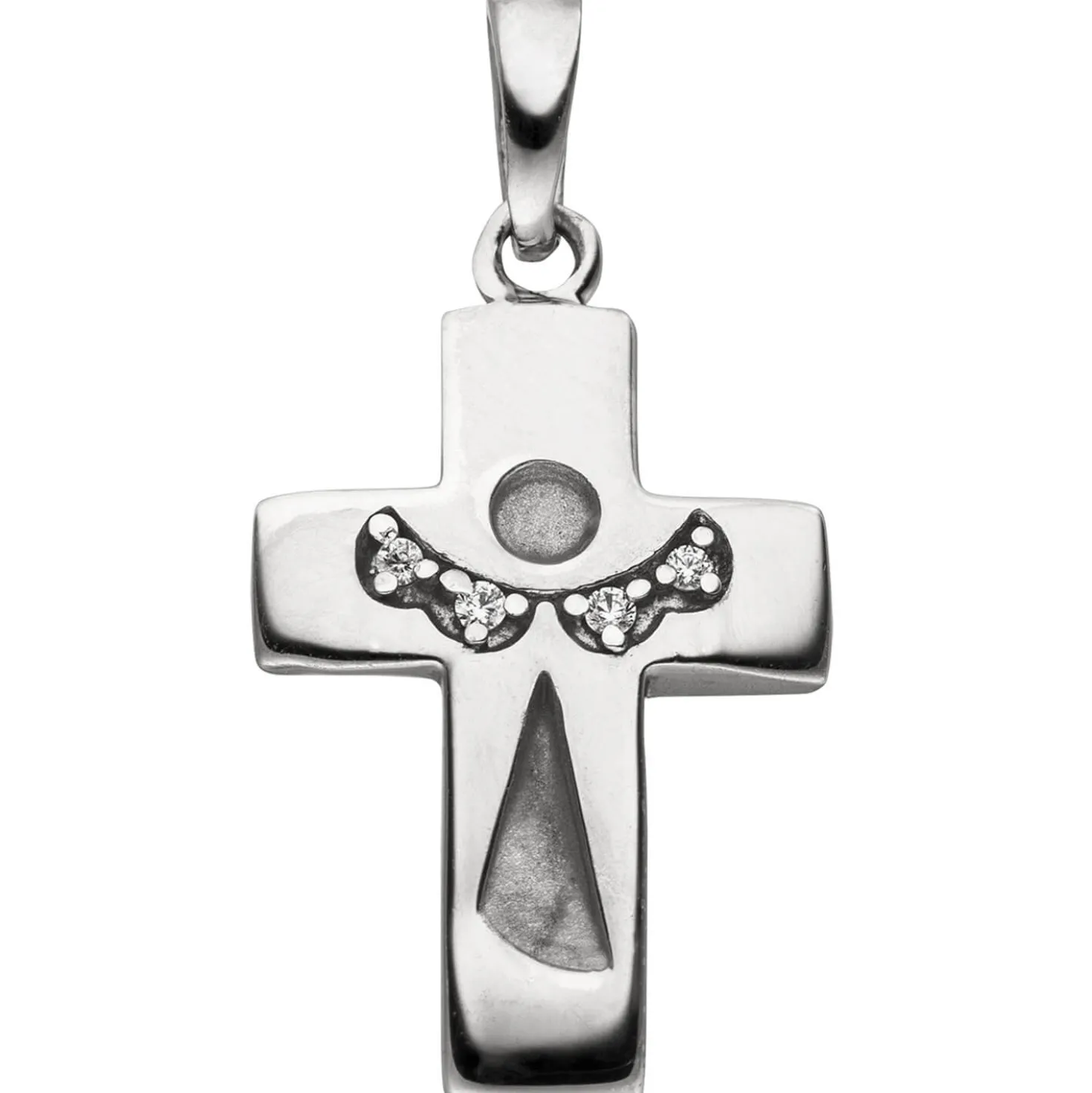 Anhänger Kreuz mit Engel Schutzengel Silhouette 925 Silber mit 4 Zirkonia