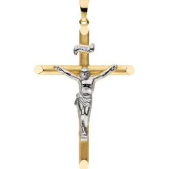 Anhänger Kreuz mit Jesus 333 Gelbgold bicolor teilmattiert 38x25mm Korpus INRI