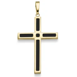 Anhänger Kreuz mit Onyx schwarz 47x24,5mm 585 Gold Gelbgold glänzend schlicht