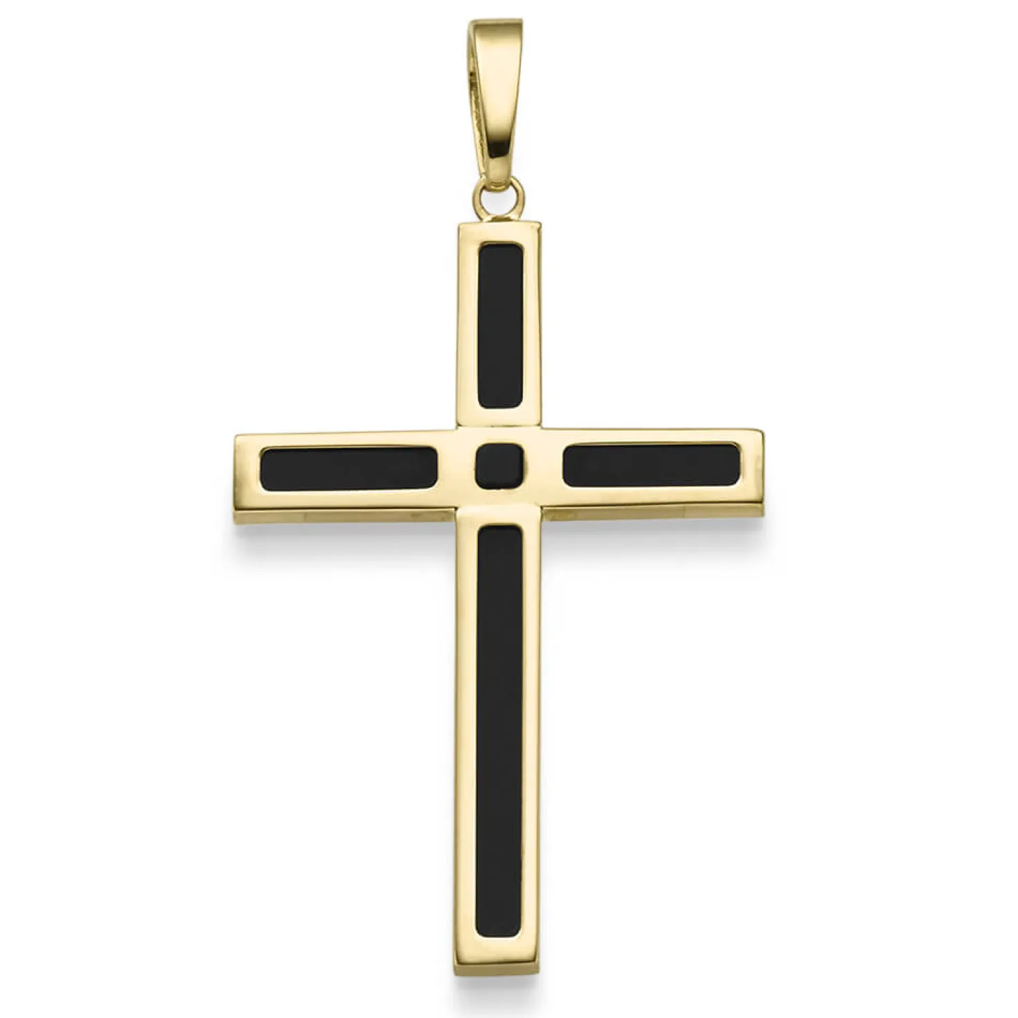 Anhänger Kreuz mit Onyx schwarz 47x24,5mm 585 Gold Gelbgold glänzend schlicht