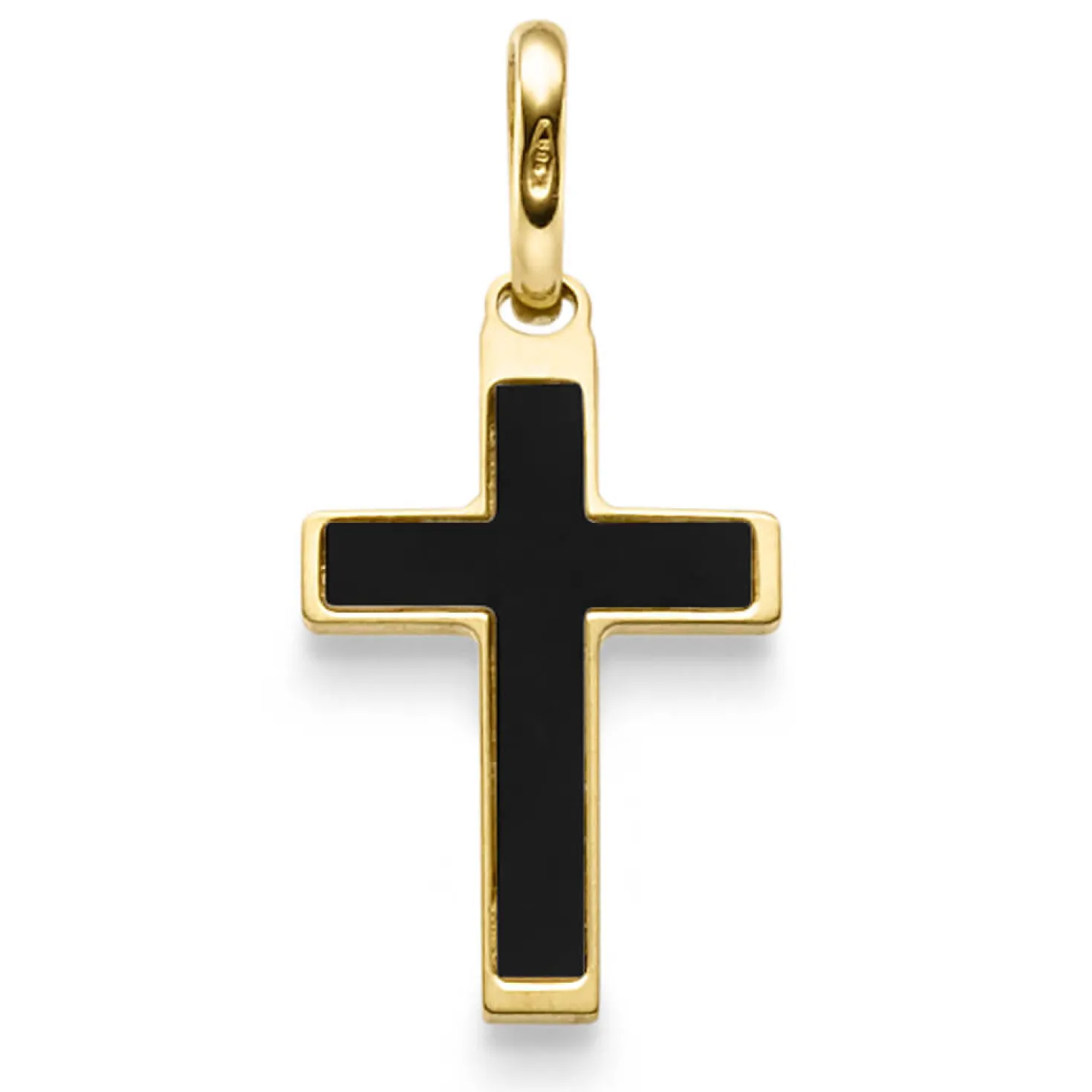 Anhänger Kreuz mit Onyx schwarz 24,5x12mm 585 Gold Gelbgold schlicht