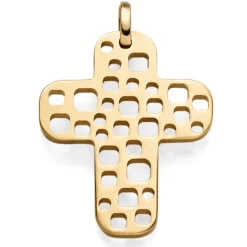 Anhänger Kreuz mit quadratischen Löchern 585 Gelbgold breite Flügel flach