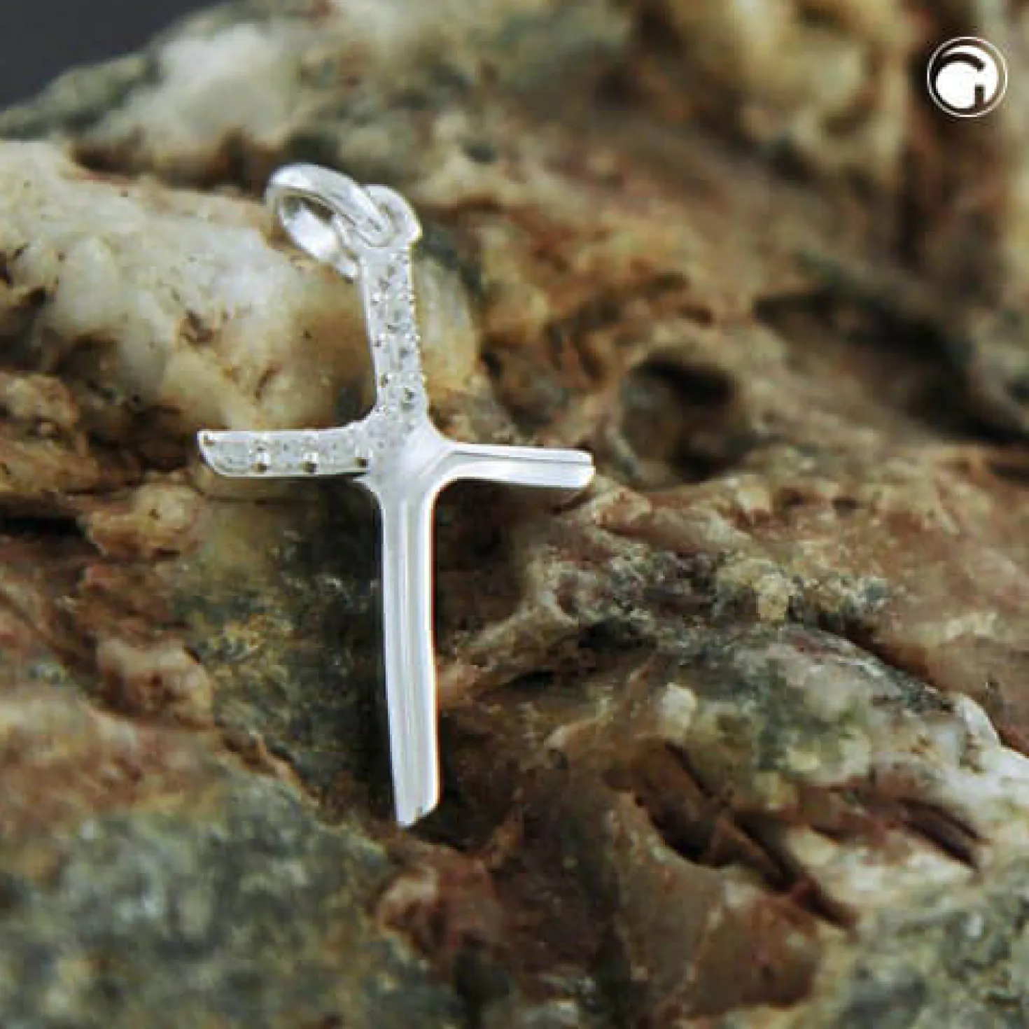 Anhänger Kreuz mit Zirkonia 20x6mm matt-glänzend aus 925 Silber