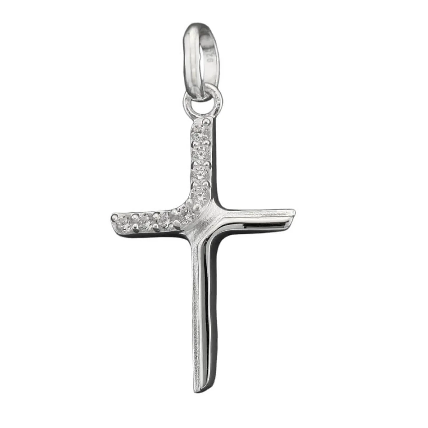 Anhänger Kreuz mit Zirkonia 20x6mm matt-glänzend aus 925 Silber