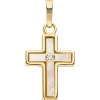 Anhänger Kreuz 15,7x9,8mm aus 375 Gelbgold mit Diamant-Brillant und Perlmutt