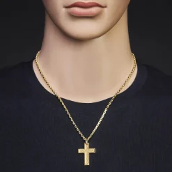 Anhänger Kreuz 36,5x20mm aus 585 Gold Gelbgold mit Struktur-Muster massiv