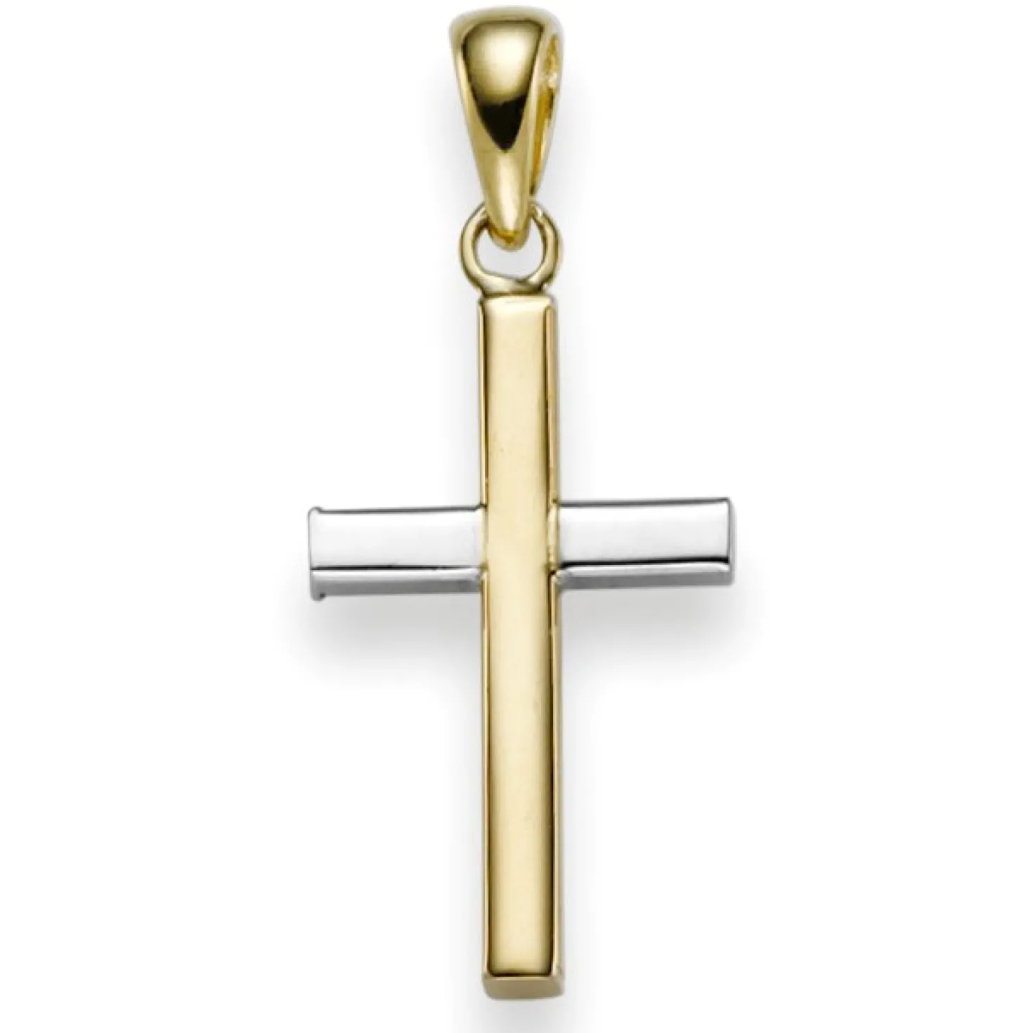 Anhänger Kreuz 24x10,5mm aus 585 Gold Gelbgold & Weißgold bicolor