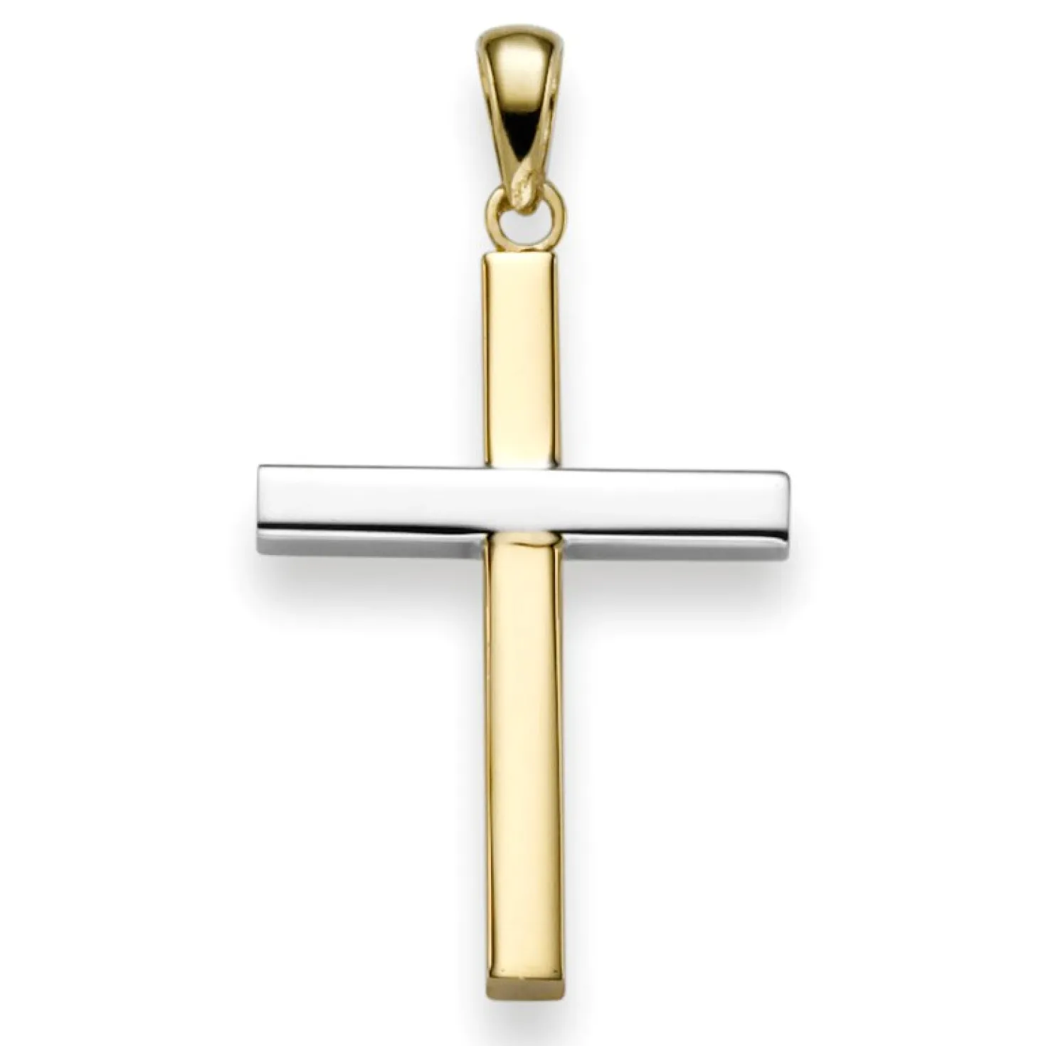 Anhänger Kreuz 30x16,5mm aus 585 Gold Gelbgold & Weißgold bicolor