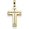Anhänger Kreuz 38x26mm aus 585 Gold Gelbgold & Weißgold bicolor matt-glänzend