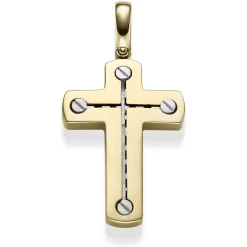 Anhänger Kreuz 38x26mm aus 585 Gold Gelbgold & Weißgold bicolor matt-glänzend