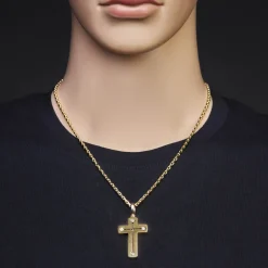 Anhänger Kreuz 38x26mm aus 585 Gold Gelbgold & Weißgold bicolor matt-glänzend