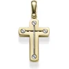 Anhänger Kreuz 26x17,5mm aus 585 Gold Gelbgold & Weißgold bicolor matt-glänzend