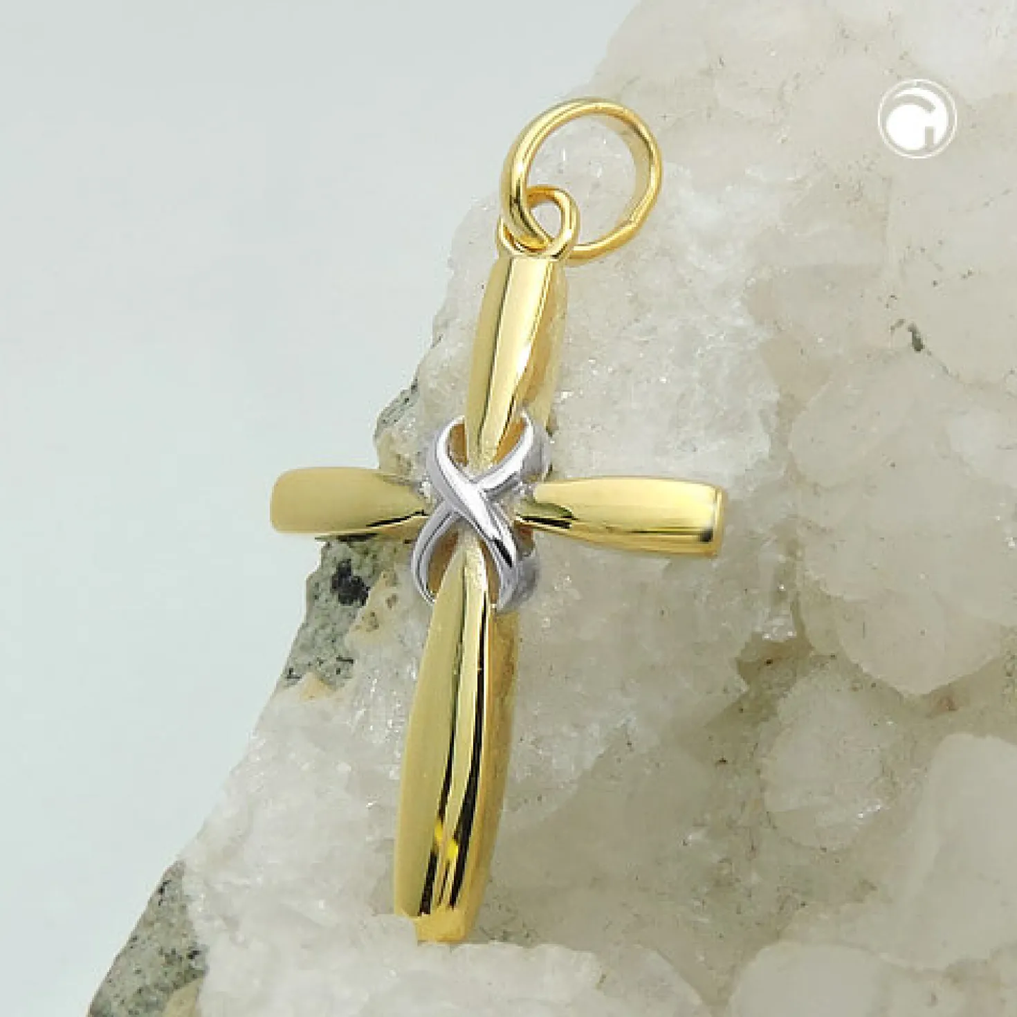 Anhänger Kreuz 20x14mm aus 9Kt 375 Gold Gelbgold teilrhodiniert bicolor glänzend