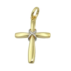 Anhänger Kreuz 20x14mm aus 9Kt 375 Gold Gelbgold teilrhodiniert bicolor glänzend