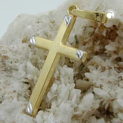 Anhänger Kreuz 22x13mm bicolor mattiert 9Kt 375 Gold Gelbgold teilrhodiniert