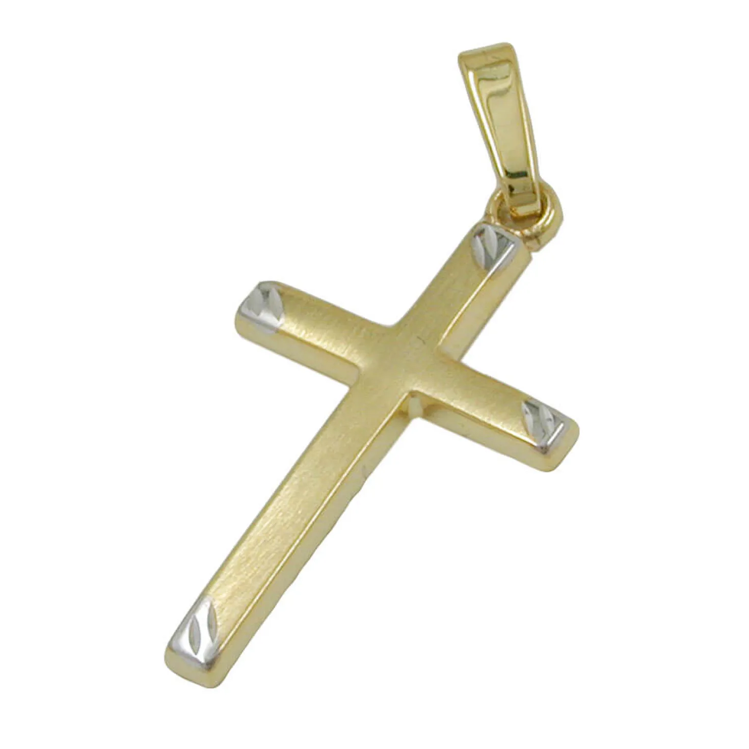 Anhänger Kreuz 22x13mm bicolor mattiert 9Kt 375 Gold Gelbgold teilrhodiniert