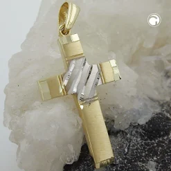 Anhänger Kreuz 20x14mm 375 Gelbgold bicolor diamantiert mattiert Goldanhänger