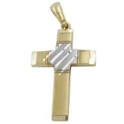 Anhänger Kreuz 20x14mm 375 Gelbgold bicolor diamantiert mattiert Goldanhänger