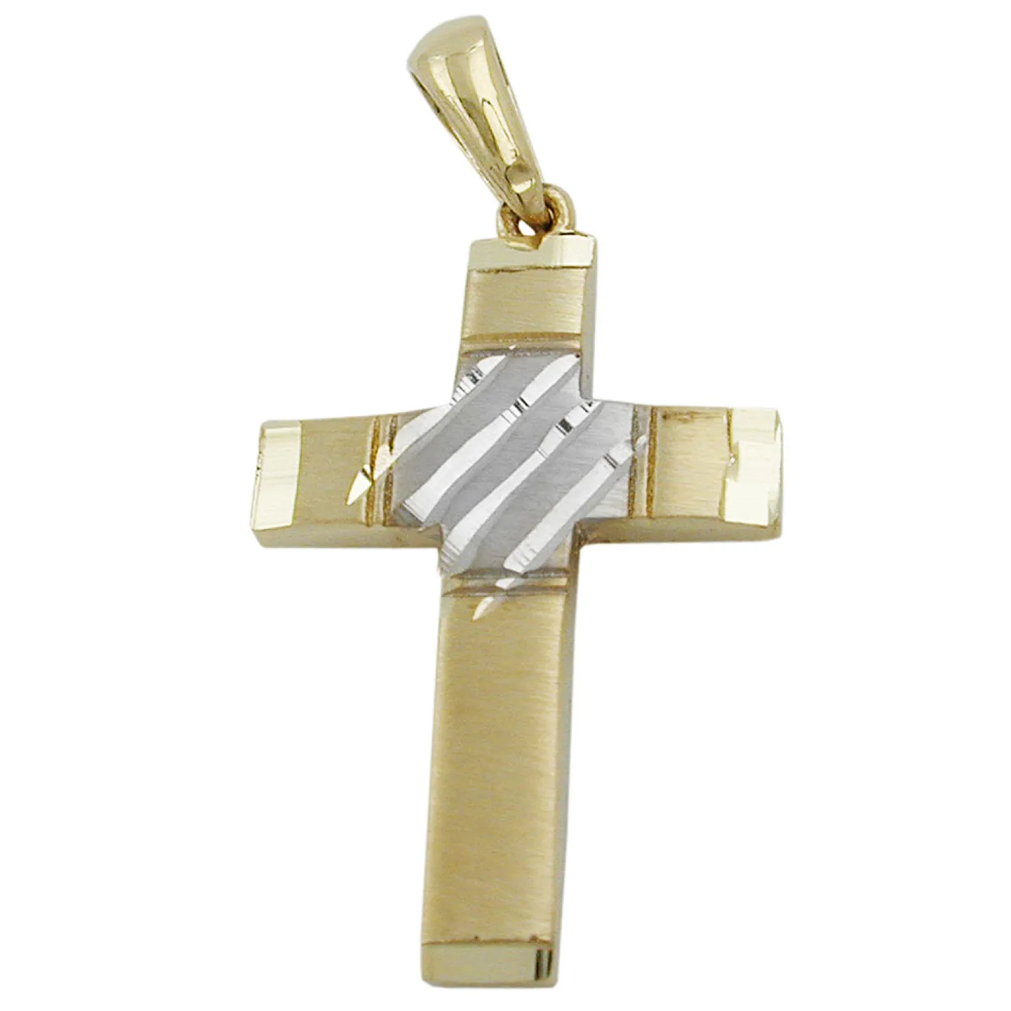 Anhänger Kreuz 20x14mm 375 Gelbgold bicolor diamantiert mattiert Goldanhänger