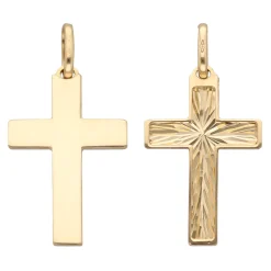 Anhänger Kreuz 30x16mm 585 Gold Gelbgold diamantiert glänzend beidseitig tragbar