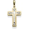 Anhänger Kreuz 38,5x26,5mm 585 Gold Gelbgold & Weißgold bicolor matt-glänzend