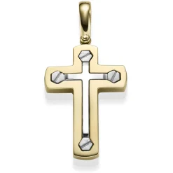 Anhänger Kreuz 38,5x26,5mm 585 Gold Gelbgold & Weißgold bicolor matt-glänzend