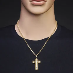 Anhänger Kreuz 38,5x26,5mm 585 Gold Gelbgold & Weißgold bicolor matt-glänzend