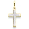 Anhänger Kreuz 24,5x12mm mit Perlmutt aus 585 Gold Gelbgold schlicht