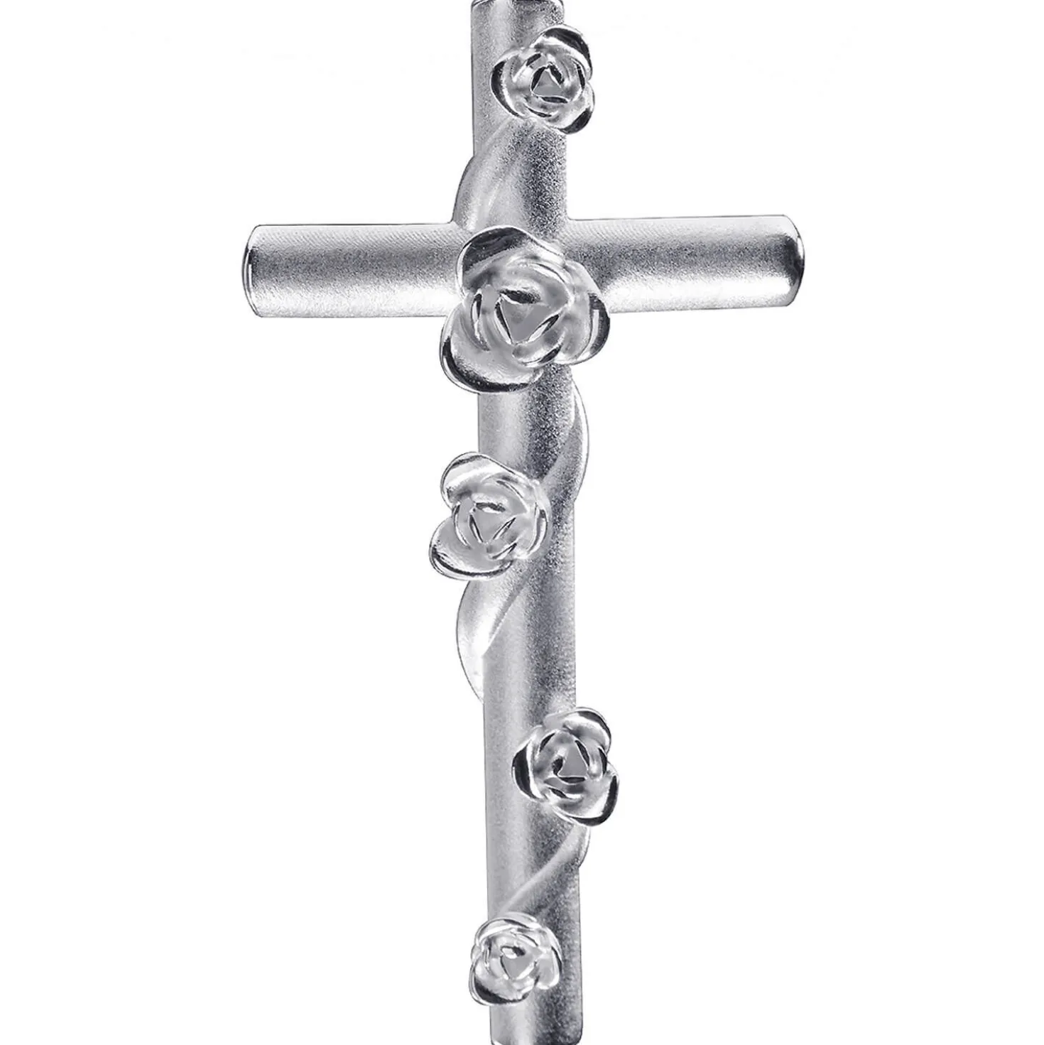 Anhänger Kreuz 27,6x14,3mm mit 5 Rosen Blumen 925 Silber mattiert Kreuzanhänger