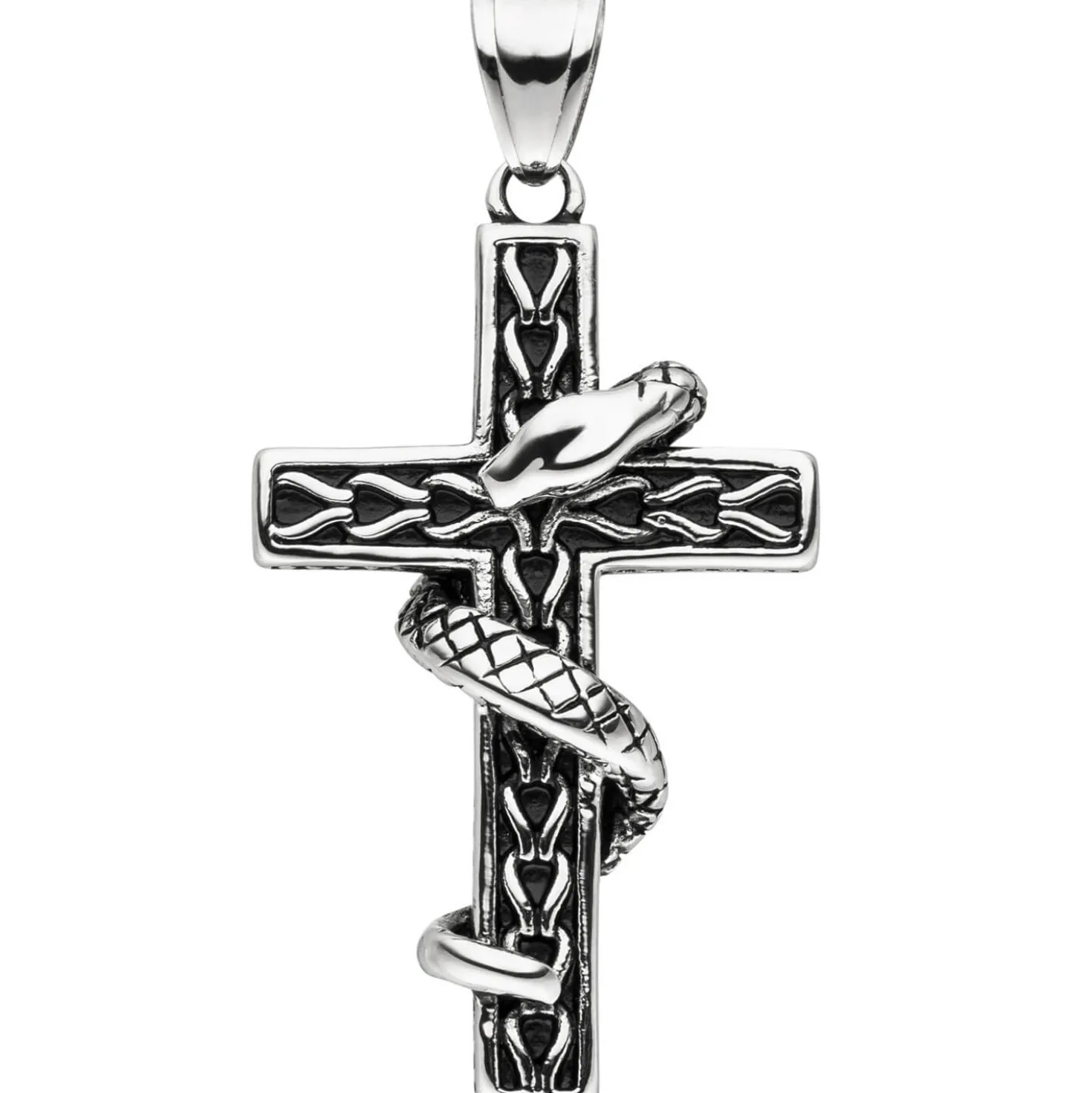 Anhänger Kreuz 46,5x27,5mm mit Schlange aus Edelstahl geschwärzt Unisex