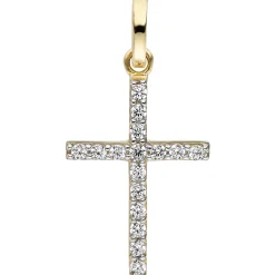 Anhänger Kreuz 19x11,7mm mit weißen Zirkonia, 375 Gold Gelbgold Goldkreuz