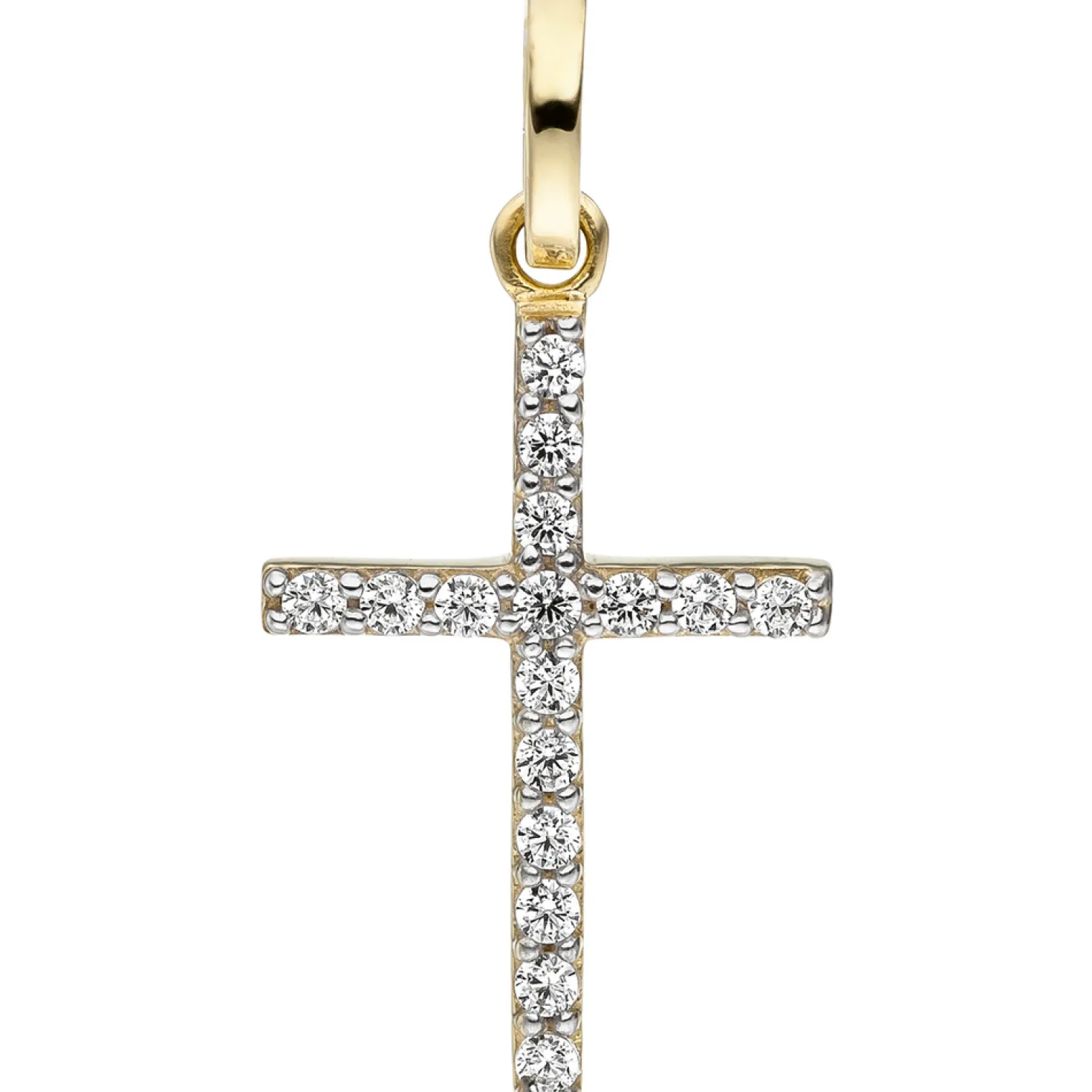 Anhänger Kreuz 19x11,7mm mit weißen Zirkonia, 375 Gold Gelbgold Goldkreuz
