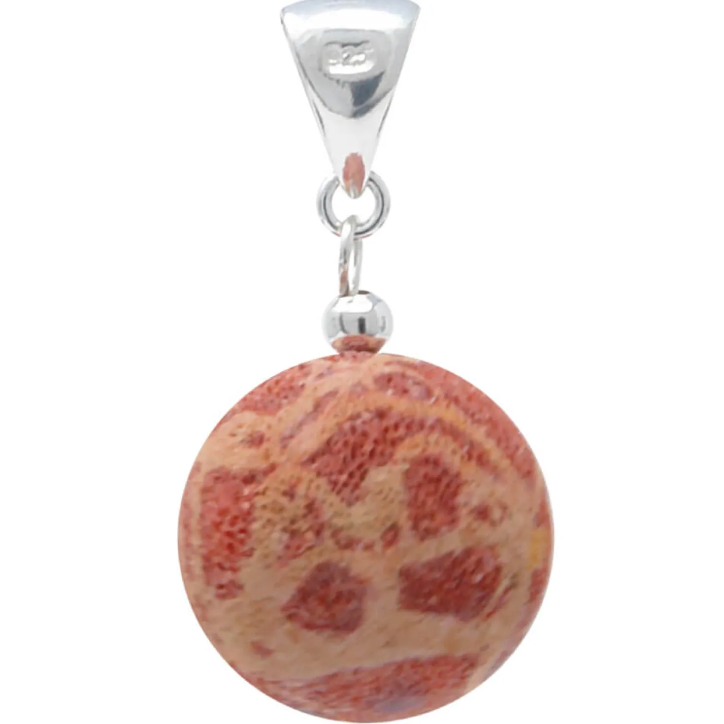 Anhänger Kugel Natur-Koralle mit Poren & Maserung 925 Silber rot-orange Ø16mm