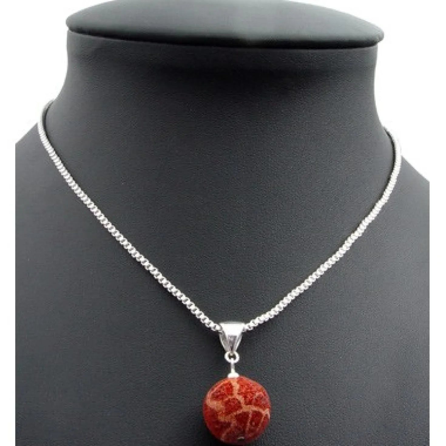 Anhänger Kugel Natur-Koralle mit Poren & Maserung 925 Silber rot-orange Ø16mm