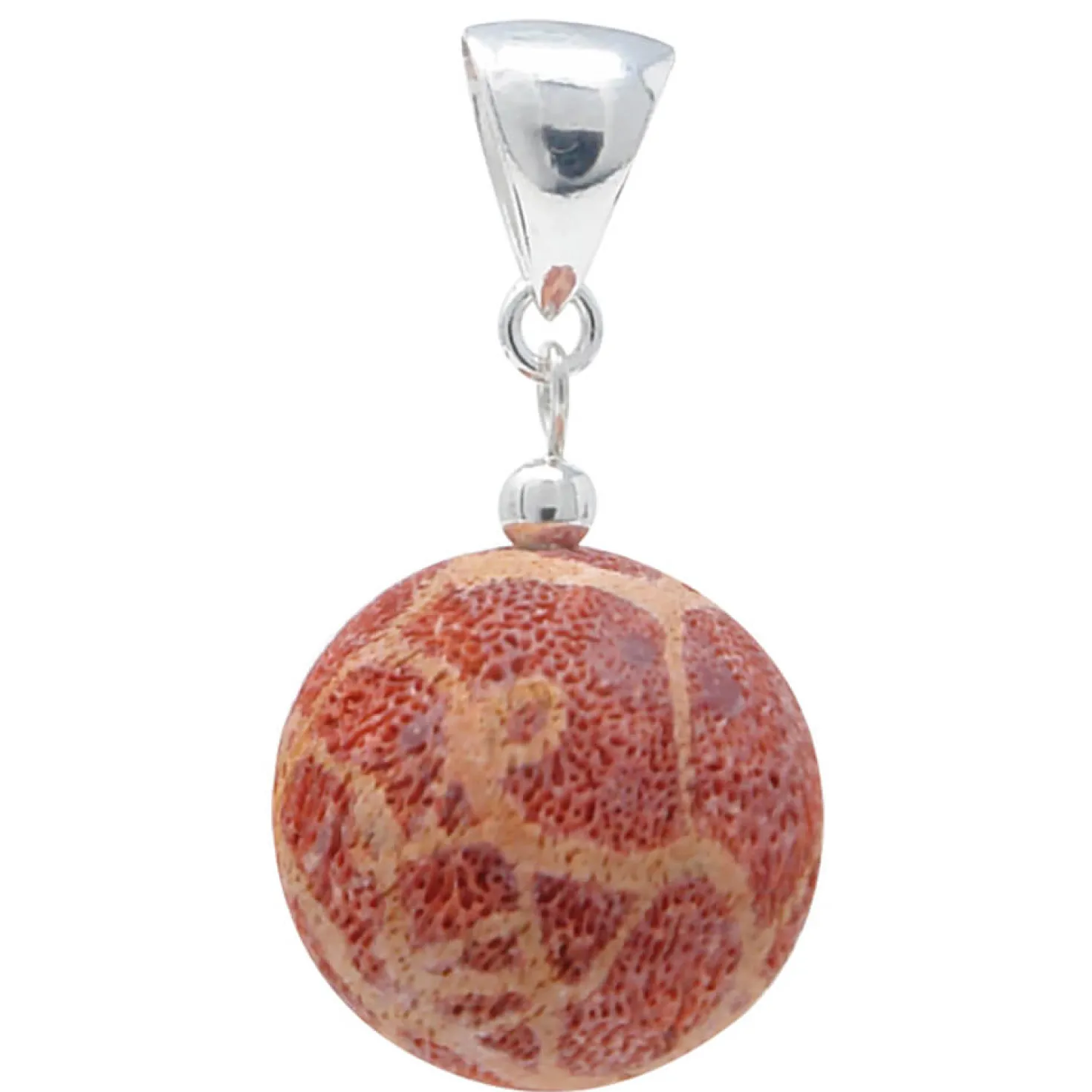 Anhänger Kugel Natur-Koralle mit Poren & Maserung 925 Silber rot-orange Ø16mm
