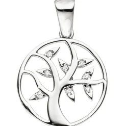 Anhänger Lebensbaum aus echtem 925 Silber mit Zirkonia Silberanhänger