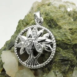 Anhänger Lebensbaum 15mm Zirkonia 925 Silber rhodiniert glänzend teilgeschwärzt