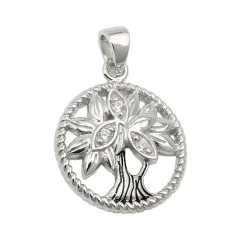 Anhänger Lebensbaum 15mm Zirkonia 925 Silber rhodiniert glänzend teilgeschwärzt