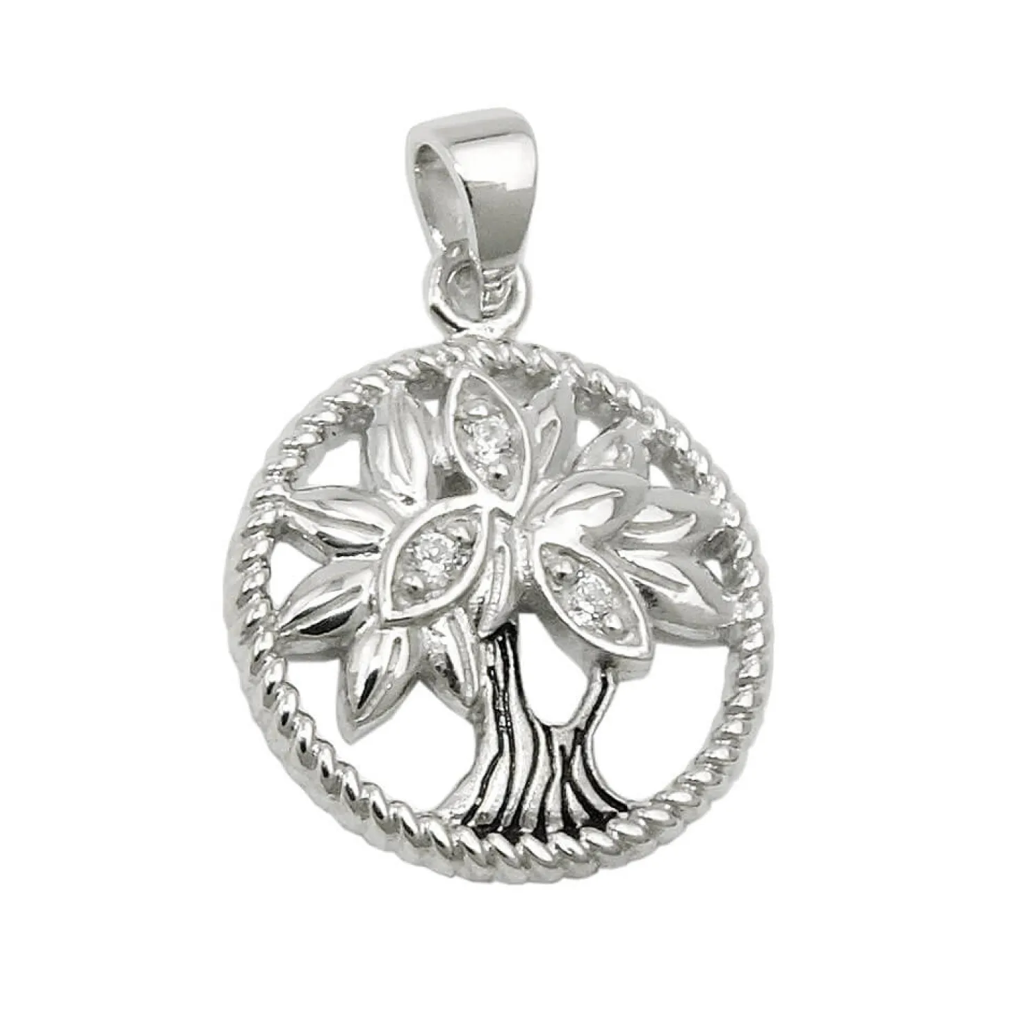 Anhänger Lebensbaum 15mm Zirkonia 925 Silber rhodiniert glänzend teilgeschwärzt