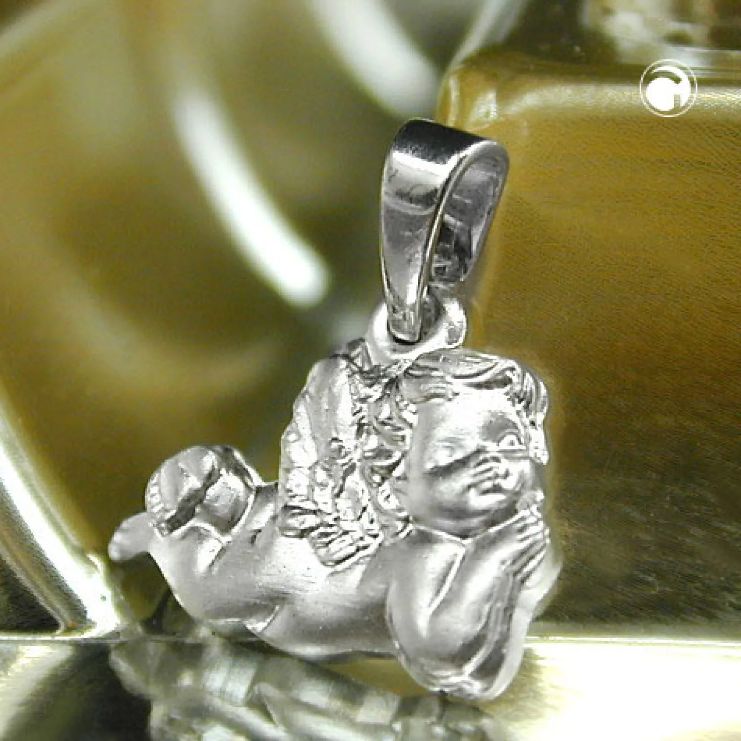 Anhänger liegender Engel 9x13mm aus 925 Sterling Silber mattiert