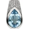 Anhänger mit Blautopas Tropfen blau hellblau & 14 Zirkonia 925 Silber 16,4x8,8mm