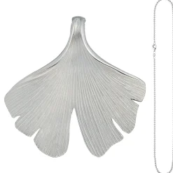 Anhänger mit Halskette Ginkgoblatt aus 925 Silber mattiert 45cm Ginko Ginkgo